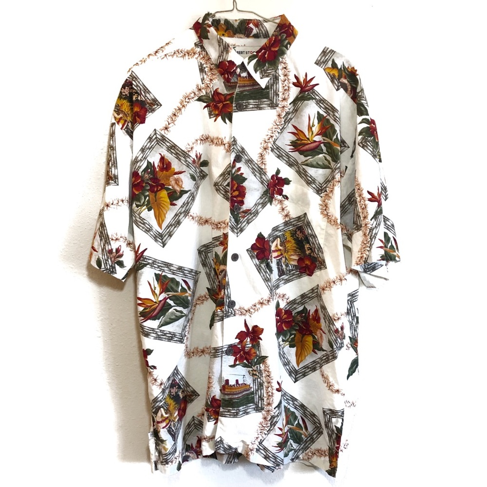 Vintage Robert Stock Button Hawaiian Shirt Hula L